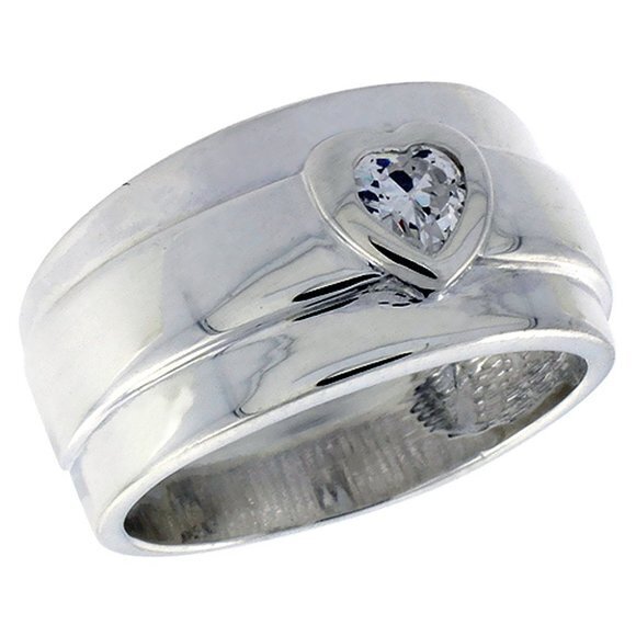 Jewelry - Unique Sterling Silver CZ Heart Ring Band